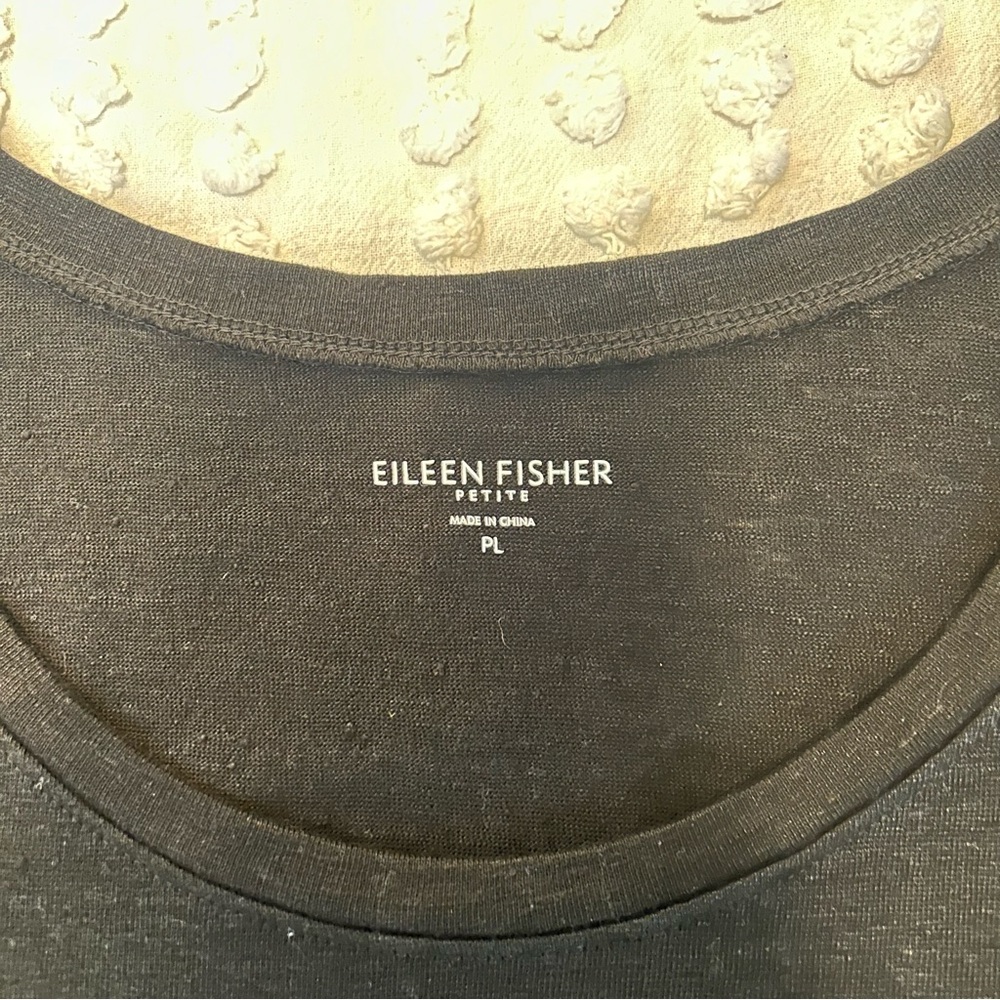 Eileen Fisher 100% Linen Jersey Black Scoop Neck Tank Sz Petite L - Picture 6 of 12
